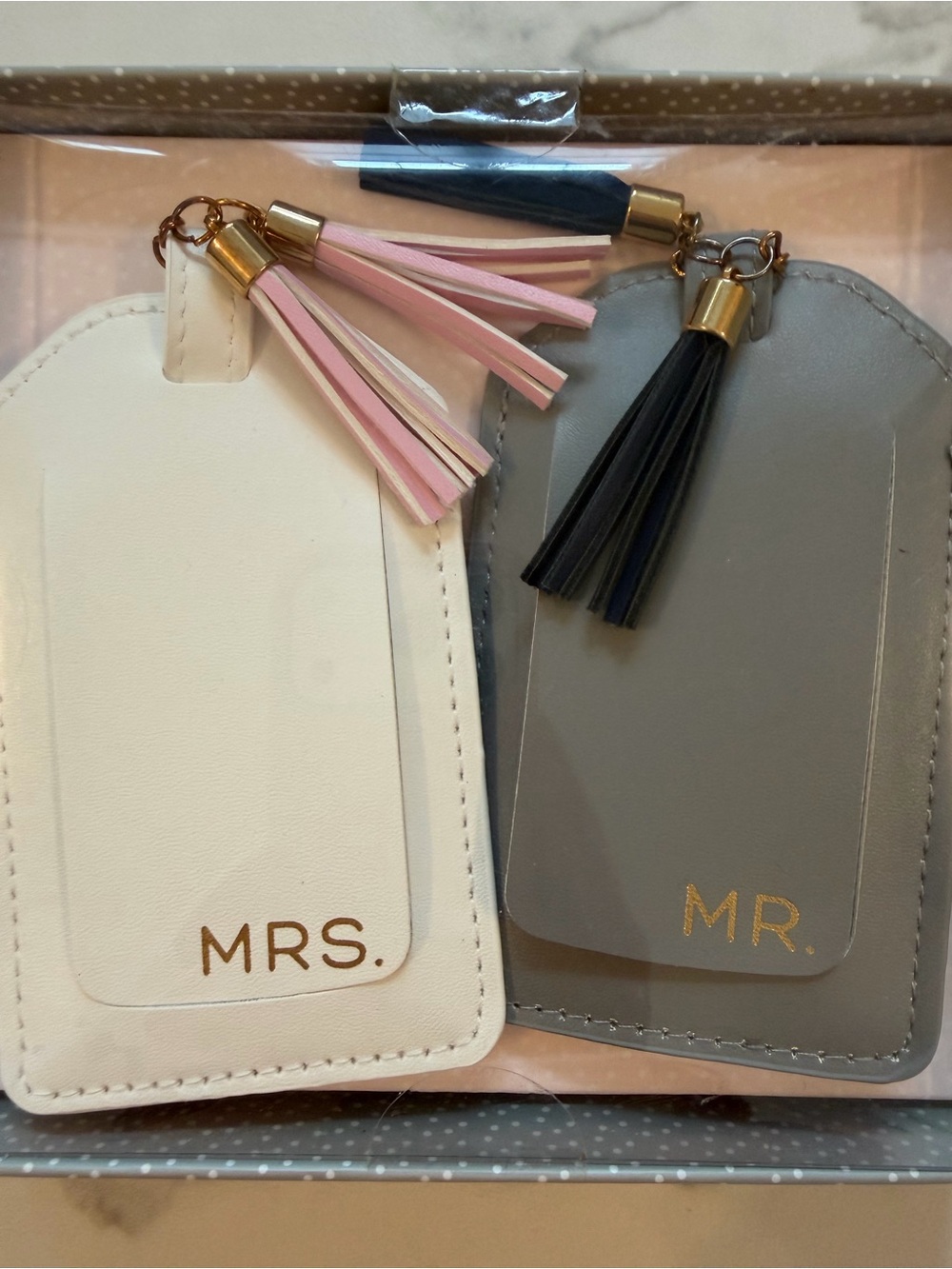 Gartner Studios Pink, White & Gray Mrs. and Mr. Luggage Tag Set